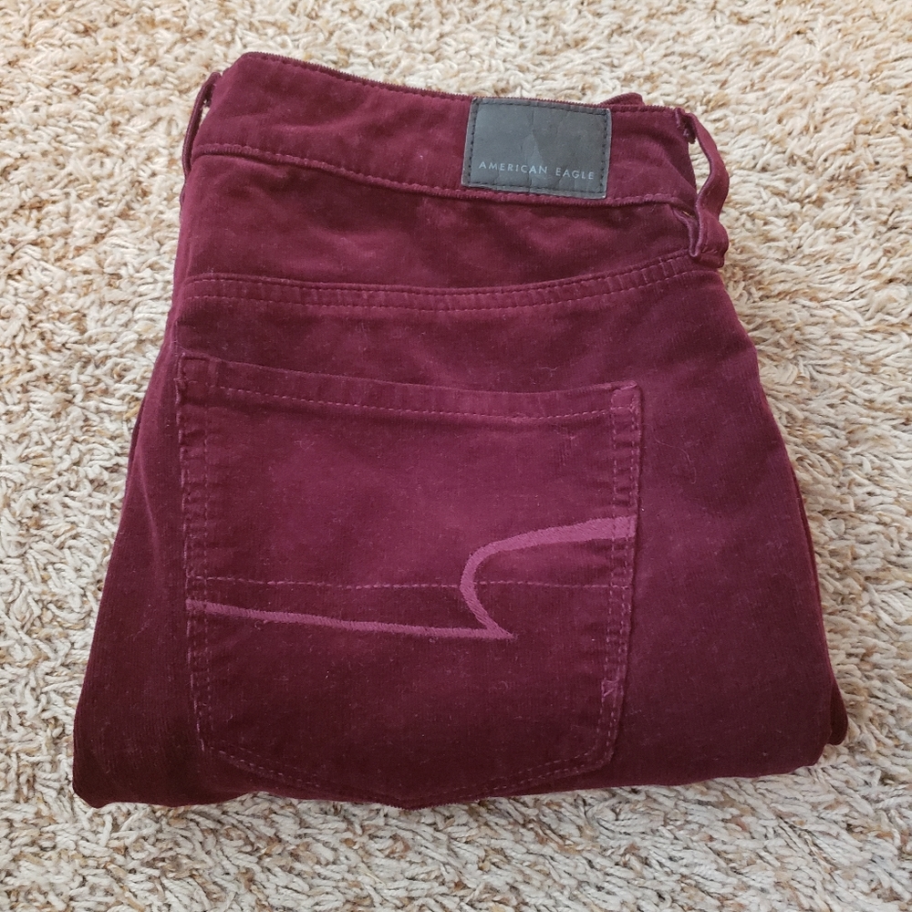 AEO Burgundy Cord Jeggings 6 Long